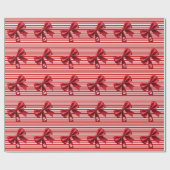 Candy Cane Stripes Red Bow Festive Christmas  Cadeaupapier (Vlak)