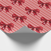 Candy Cane Stripes Red Bow Festive Christmas  Cadeaupapier (Hoek)