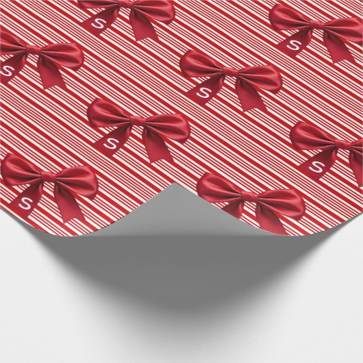 Candy Cane Stripes Red Bow Festive Christmas  Cadeaupapier (Hoek)