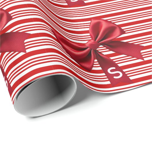 Candy Cane Stripes Red Bow Festive Christmas  Cadeaupapier (Rol Hoek)