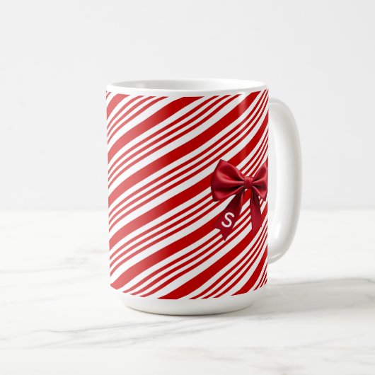 Candy Cane Stripes Red Bow Festive Christmas  Koffiemok (Voorkant rechts)