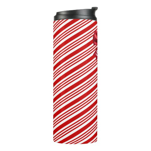 Candy Cane Stripes Red Bow Festive Christmas  Thermosbeker (Gedraaid links)