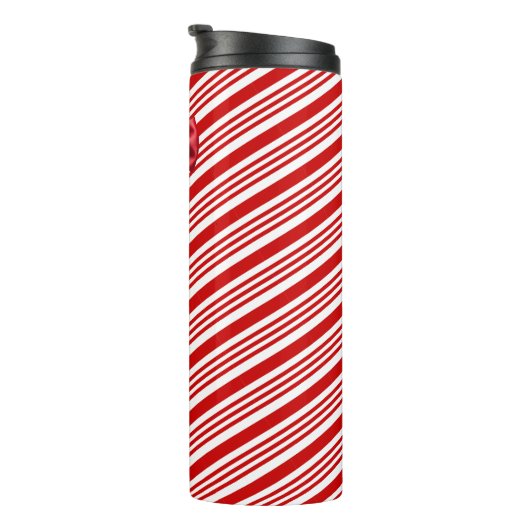 Candy Cane Stripes Red Bow Festive Christmas Thermosbeker (Geroteerd rechts)