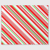 Candy Cane Stripes Red White Green Festive Cadeaupapier (Vlak)
