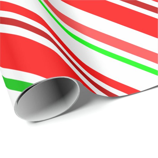 Candy Cane Stripes Red White Green Festive Cadeaupapier (Rol Hoek)