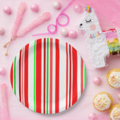 Candy Cane Stripes Red White Green Festive Papieren Bordje (Feest)