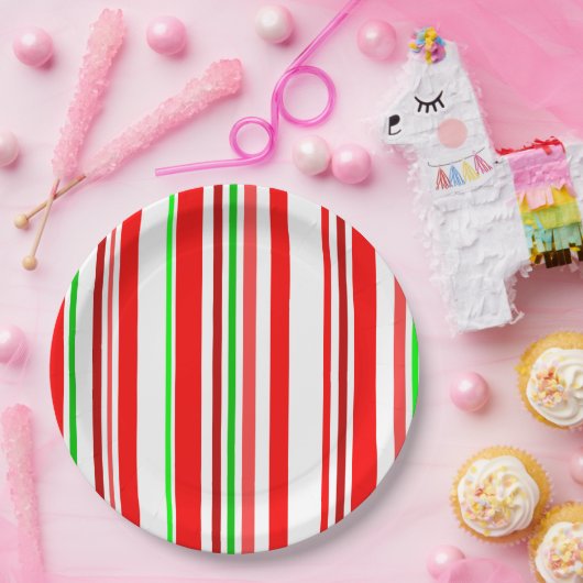 Candy Cane Stripes Red White Green Festive Papieren Bordje (Feest)