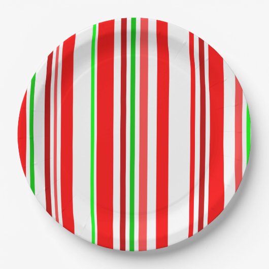 Candy Cane Stripes Red White Green Festive Papieren Bordje (Voorkant)