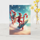 Candy Cane Surfers – Tropisch Kerstavontuur Kaart (Gele Bloem)