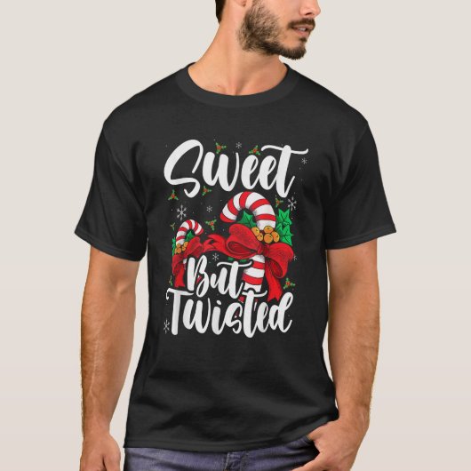 Candy Cane Sweet But Twisted Christmas Stocking St T-shirt (Voorkant)