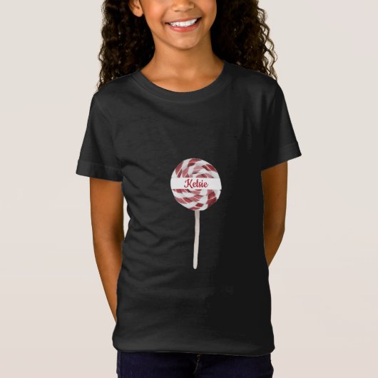 Candy Cane Swirl Lollipop met naam T-shirt (Voorkant)