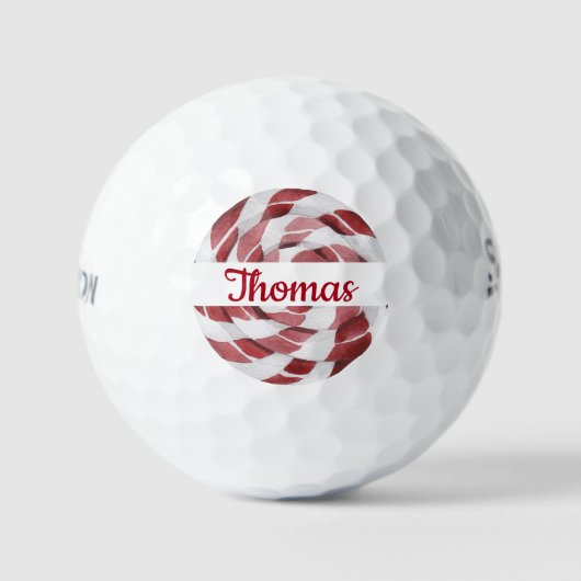 Candy Cane Swirl met naam Golfballen (Voorkant)