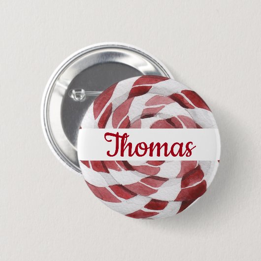 Candy Cane Swirl met naam Ronde Button 5,7 Cm (Voorkant /achterkant)