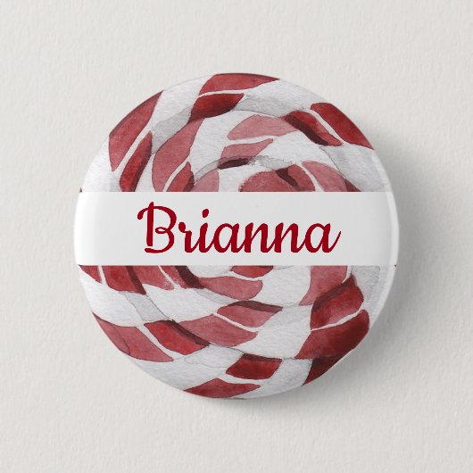 Candy Cane Swirl met naam Ronde Button 5,7 Cm (Voorkant)