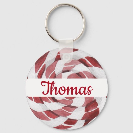 Candy Cane Swirl met naam Sleutelhanger (Voorkant)