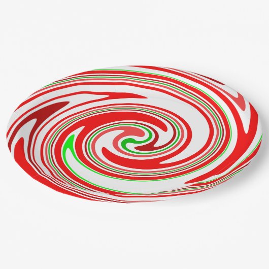 Candy Cane Swirl Red White Green Festive Papieren Bordje (Gekanteld)