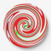 Candy Cane Swirl Red White Green Festive Papieren Bordje (Voorkant)