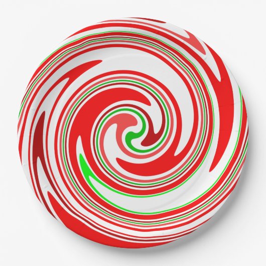 Candy Cane Swirl Red White Green Festive Papieren Bordje (Voorkant)