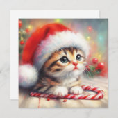 Candy Cane Tabby Kitten Kerst Kaart (Voorkant / Achterkant)