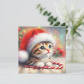 Candy Cane Tabby Kitten Kerst Kaart (Staand voorkant)