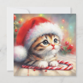 Candy Cane Tabby Kitten Kerst Kaart