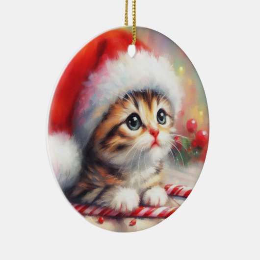 Candy Cane Tabby Kitten Kerstmis Keramisch Ornament (Rechts)