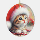 Candy Cane Tabby Kitten Kerstmis Keramisch Ornament (Links)