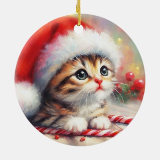 Candy Cane Tabby Kitten Kerstmis Keramisch Ornament (Achterkant)