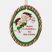 Candy Cane Twin's eerste kerstversiering Keramisch Ornament (Rechts)