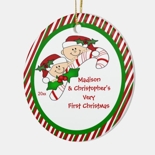 Candy Cane Twin's eerste kerstversiering Keramisch Ornament (Links)