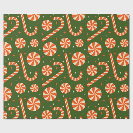 Candy cane vintage kerstretro patroon cadeaupapier (Vlak)