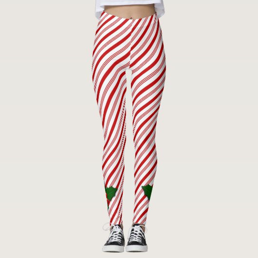 Candy Cane w/Holly - Leggings (Voorkant)