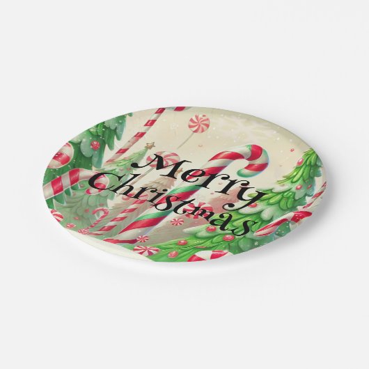 Candy Cane Winter Pepermunt Bos Kerstmis Papieren Bordje (Gekanteld)