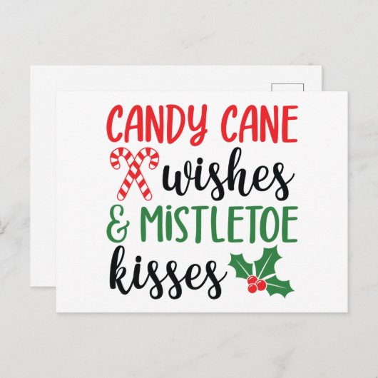 Candy Cane Wishes and Mistletoe Kisses Feestdagenkaart (Voorkant / Achterkant)