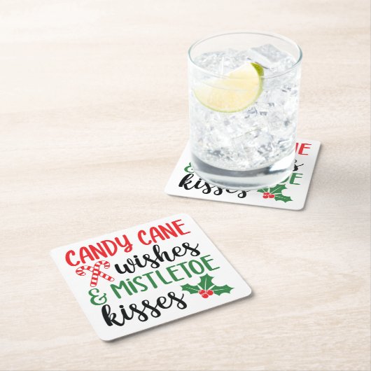 Candy Cane Wishes and Mistletoe Kisses Kartonnen Onderzetters (Insitu)