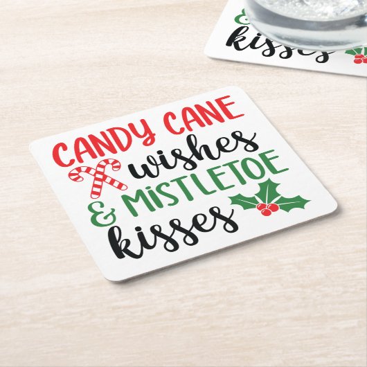 Candy Cane Wishes and Mistletoe Kisses Kartonnen Onderzetters (Schuin)