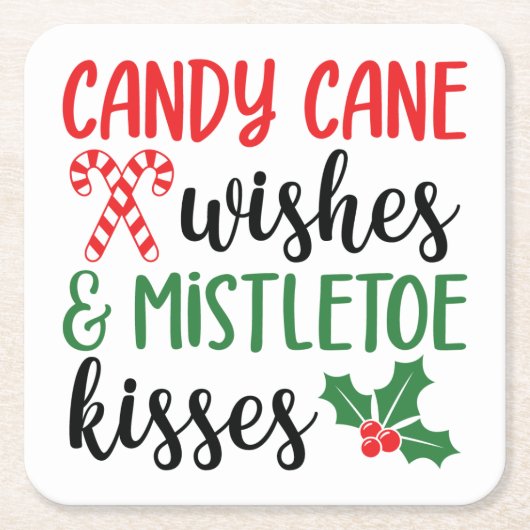 Candy Cane Wishes and Mistletoe Kisses Kartonnen Onderzetters (Voorkant)
