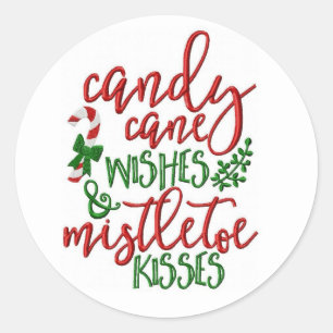 Candy Cane Wishes Kerstmis Ronde Sticker