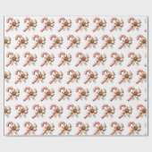 Candy Cane with Cream and Gold Bow Christmas Cadeaupapier (Vlak)