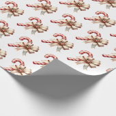 Candy Cane with Cream and Gold Bow Christmas Cadeaupapier (Hoek)