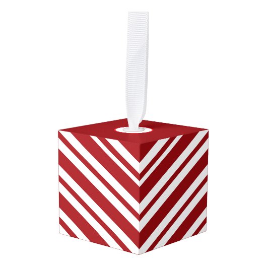 Candy Cane Wooden Cube Christmas Ornament (Voorkant hoekig)