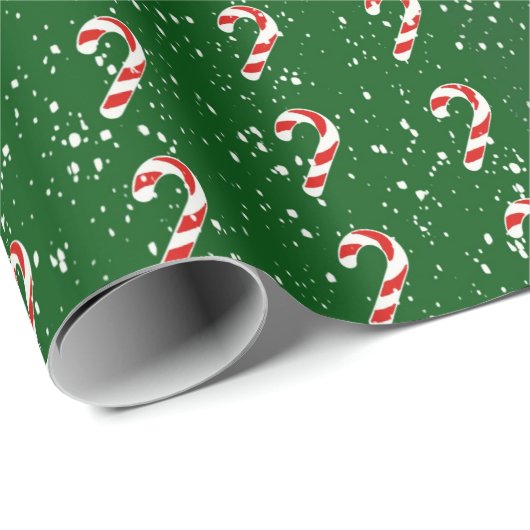 Candy Cane Wrapping Paper - Green Background Cadeaupapier (Rol Hoek)