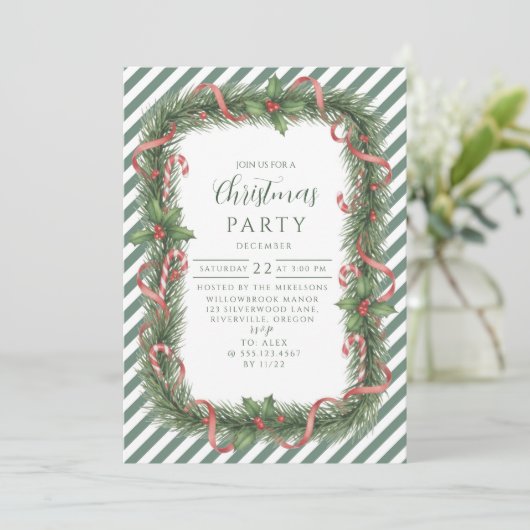 Candy Cane Wreath Christmas Kaart (Staand voorkant)