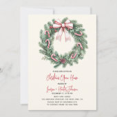 Candy Cane Wreath Christmas Open House Party Kaart (Voorkant)