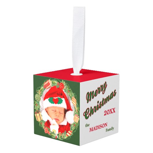 Candy Cane Wreath Photo Template Ornament (Voorkant hoekig)