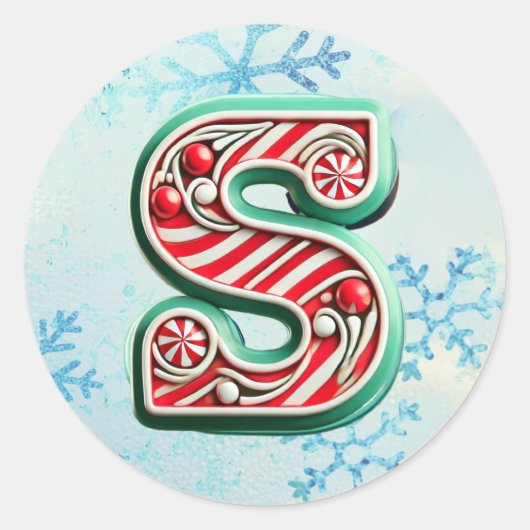 Candy Cane Xmas "S" Sticker, feestelijke strepen Ronde Sticker (Voorkant)