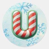 Candy Cane Xmas "U" Sticker, feestelijke strepen Ronde Sticker (Voorkant)