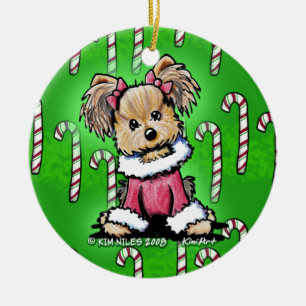 Candy Cane Yorkie Terrier Ornament
