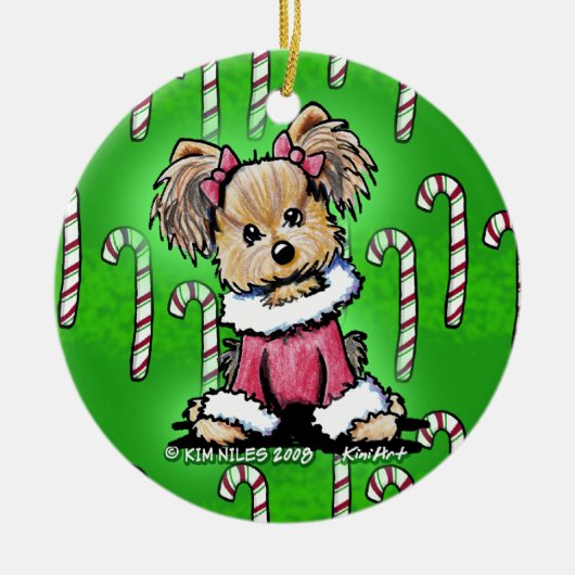 Candy Cane Yorkie Terrier Ornament (Voorkant)