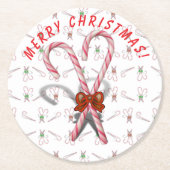 Candy Canes Achtergrond Ronde Kartonnen Onderzetter (Voorkant)